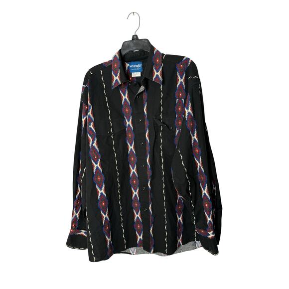 Wrangler VTG BLACK PEARL SNAP SOUTHWESTERN AZTEC WESTERN COWBOY Size XL - Picture 1 of 3